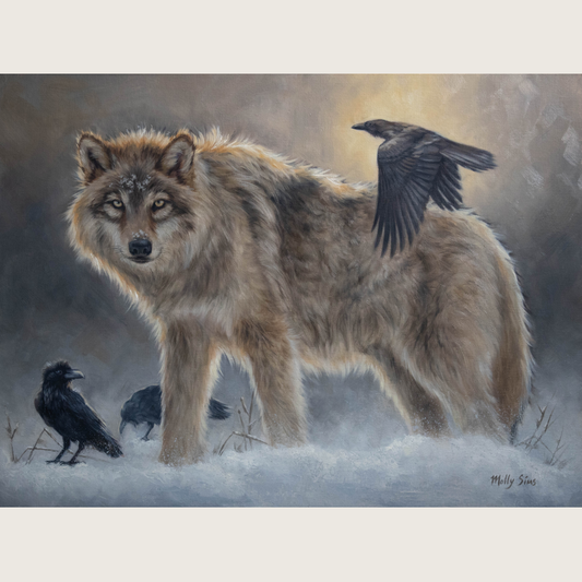 SOLD ~ Ravens and the Wolf Evening ~ 18" x 24" ~ Out West Art Show