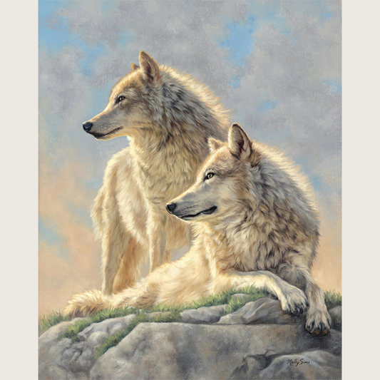 SOLD ~ Wolves on Sunset Rock ~ 24" x 30" ~ Out West Art Show