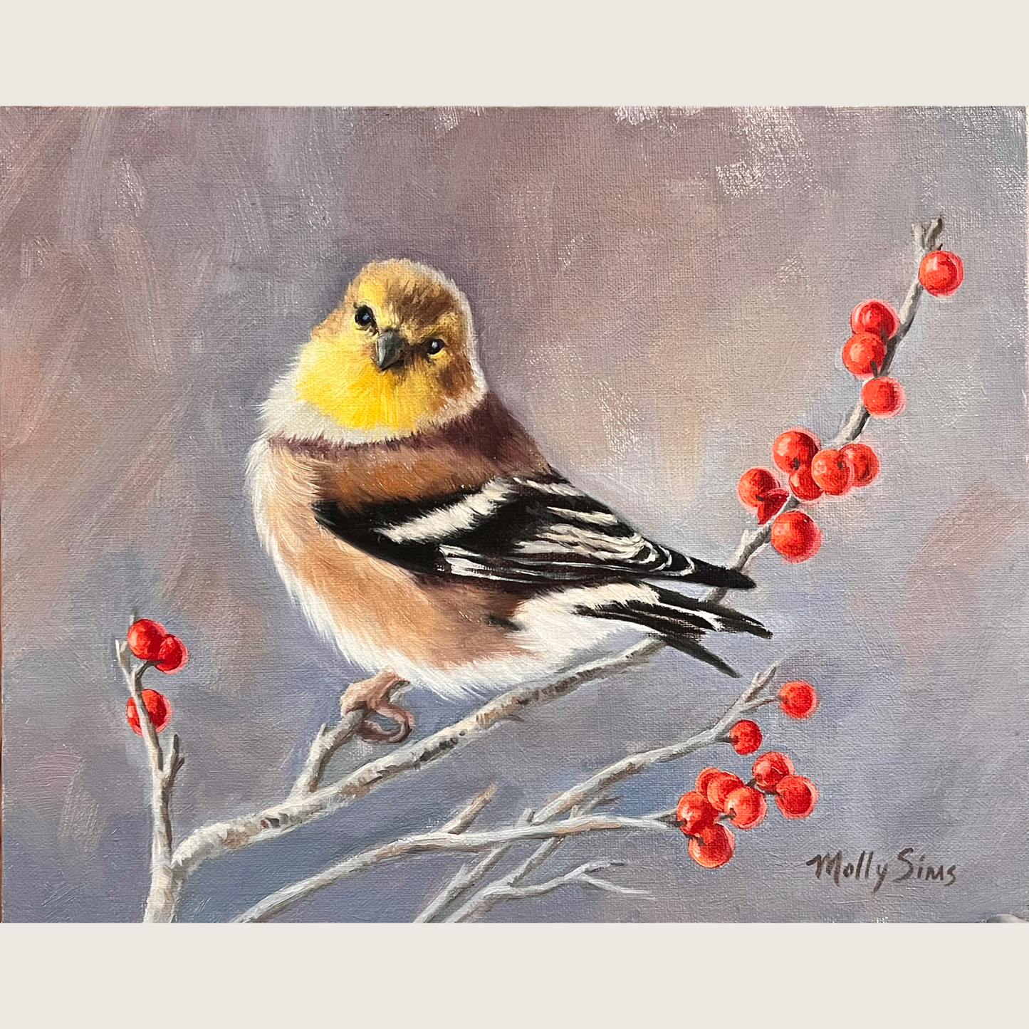Gold Finch with Berries ~ 8" x 10"